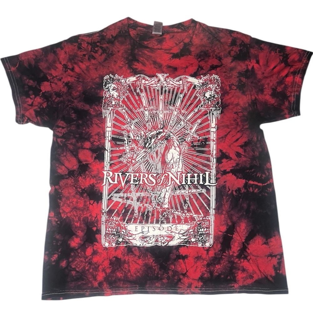 Men's RIVERS OF NIHIL 'Episode' T-Shirt Red & Black Tie Dye Tee Size Large